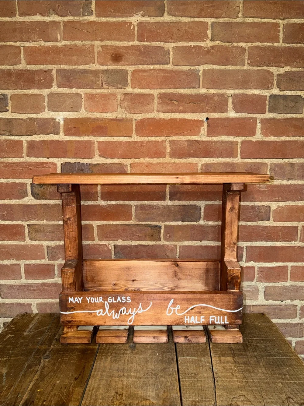 Wooden Wall Shelf with Wine Glass Holder - Brown Rustic Home Wall Decor